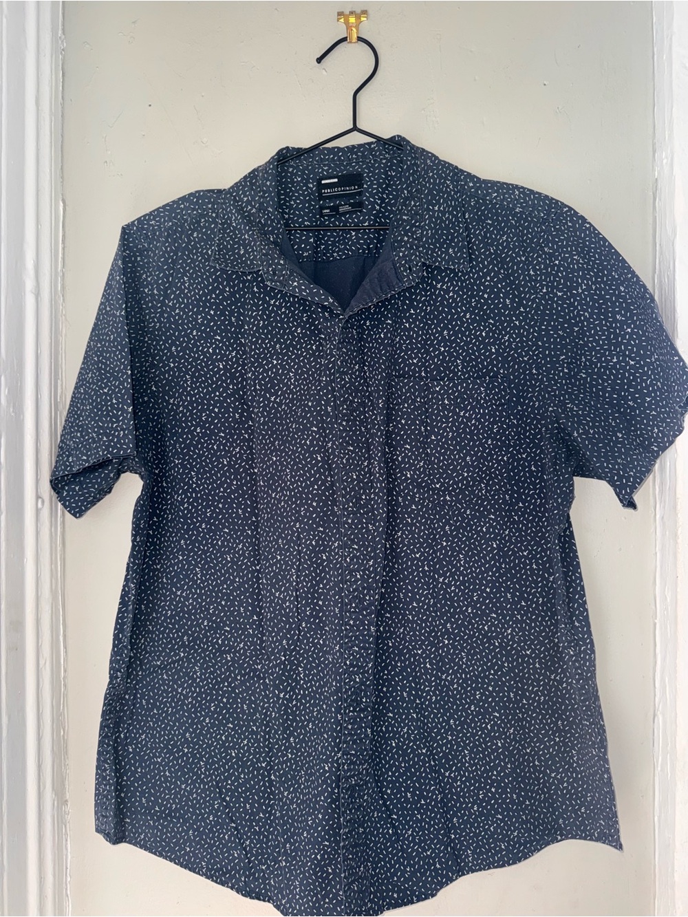 Public Opinion Short Sleeve Button-Down | Navy Print | Size Large